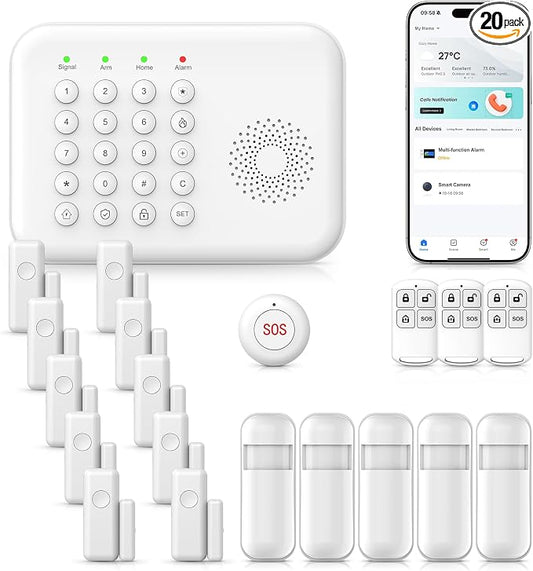 Alarm System for Home Security, 20-Piece WiFi+4G Home Alarm DIY Kit, SOS Button by PGST