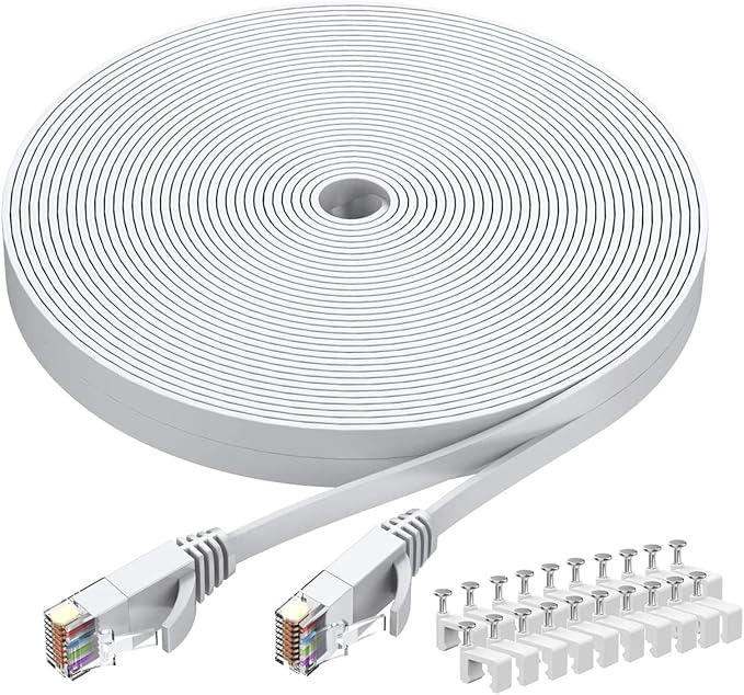 BUSOHE Cat6 Ethernet Cable 75 FT White, Cat-6 Flat RJ45 Computer Internet LAN by BUSOHE