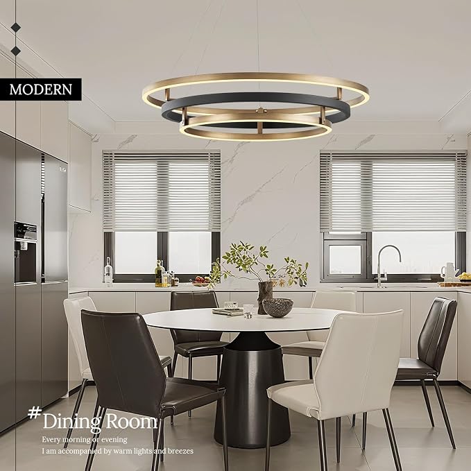 3 Ring LED Chandelier Black Gold Round Chandeliers Light Fixture 31in Dimmable - Image 9