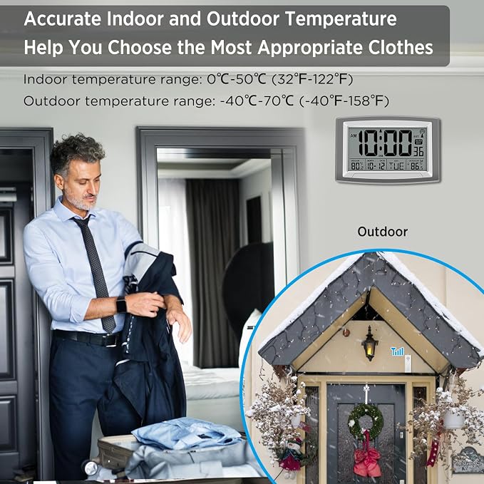 WallarGe Atomic Clock with Outdoor and Indoor Temperature - Image 4
