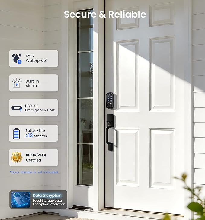 Veise VE017 Fingerprint Smart Door Lock, App Control, 8-in-1 Keyless Entry - Image 5