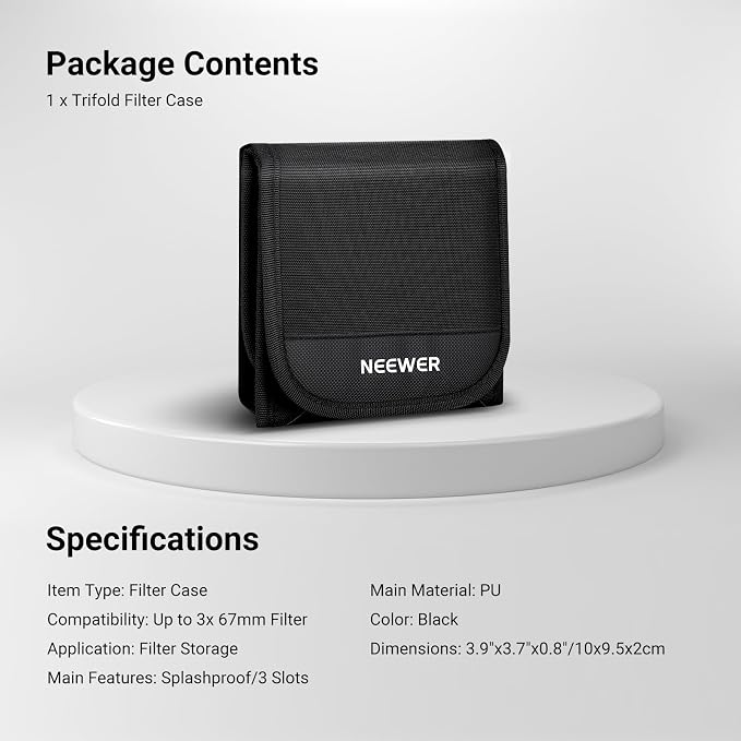 NEEWER 67mm Filter Case, Trifold Foldable Splash Resistant Protective Carry - Image 7