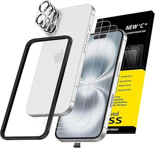 NEW'C 3x for iPhone 16 Plus Screen Protector+ 3x Camera Lens Protector by NEWC