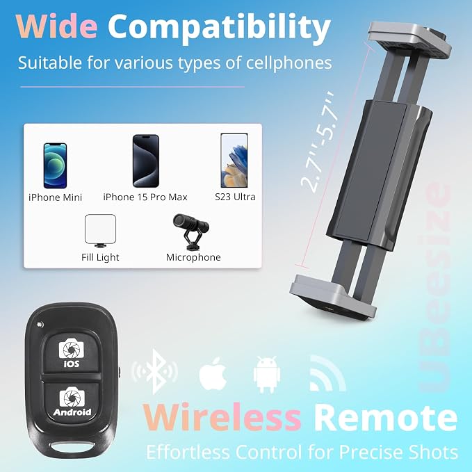 UBeesize 72" Phone Tripod & Selfie Stick, Camera Tripods Stand - Image 3