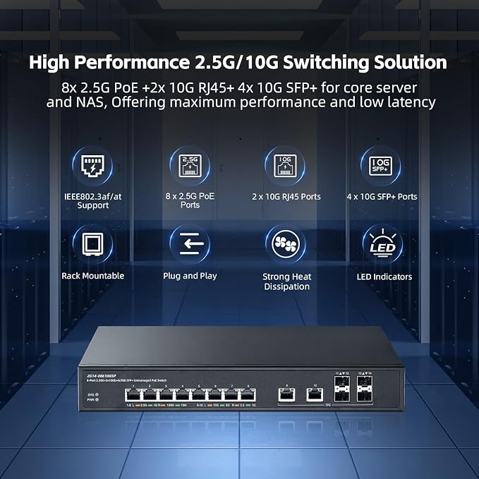 14 Port 10G Switch, 2x10G RJ45, 4x10G SFP+, Metal Unmanaged Binardat Ethernet - Image 2