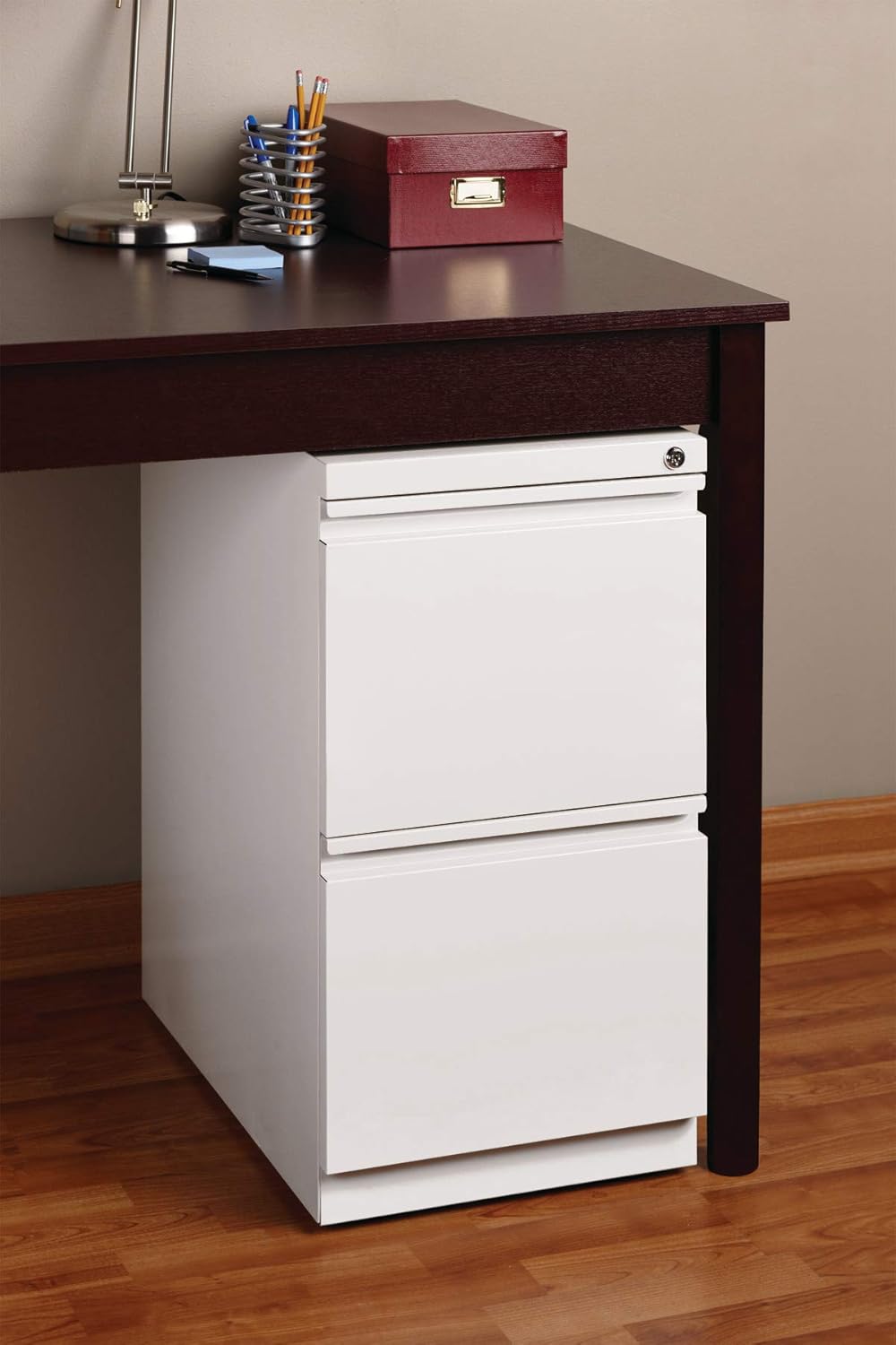 20 Inch Deep Metal 2 Drawer File with Full Pull, for Home and Office, Holds Letter Width Hanging Folders Mobile Pedestal, White