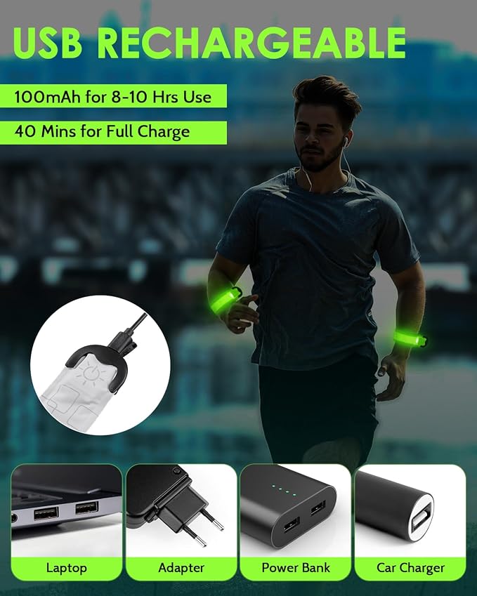 Fitense Rechargeable LED Armband 2-Pack, High Visibility Running Gear - Image 4