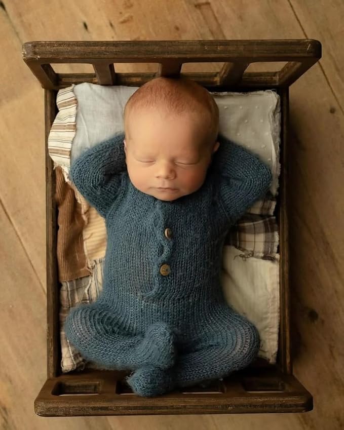 Newborn Photography Props Bed Prop Brown – Rustic Mini Wooden Bed - Image 5