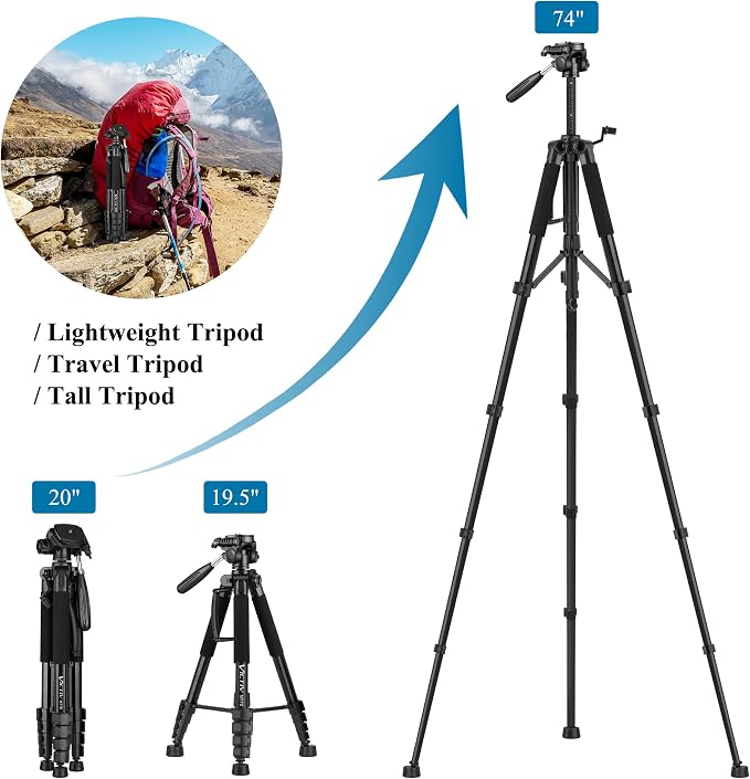 VICTIV 74” Camera Tripod, Tripod - Image 2