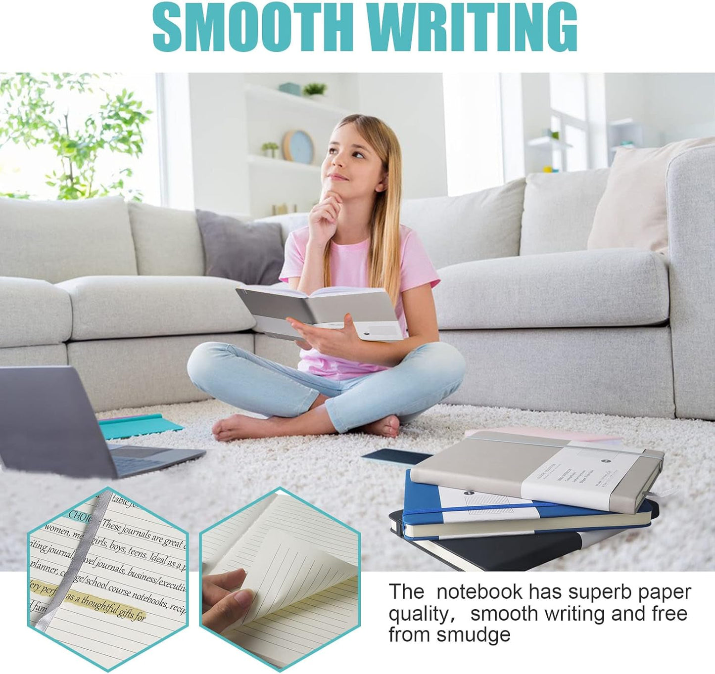 Lined Journal Notebook, (Grey), 160 Pages, Medium 5.7 inches x 8 inches - 100 gsm Thick Paper, Hardcover