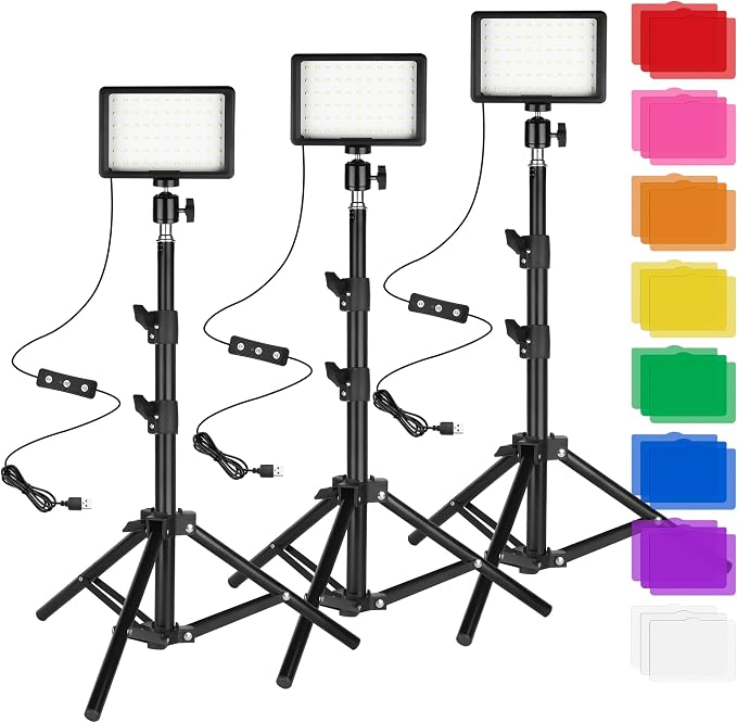 LED Photo Video Light 3-Pack, Ci-Fotto Dimmable 5600K USB LED Continuous Light by Ci-Fotto