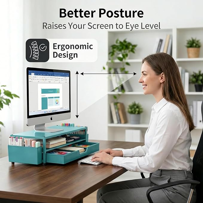 ECOLOVI Desk Organizer and Accessories, 2-Tier Computer Monitor Stand Rise - Image 4