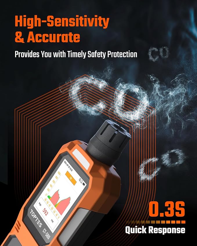 TOPTES CT-580 Portable Carbon Monoxide Detector, Rechargeable CO Detector - Image 2