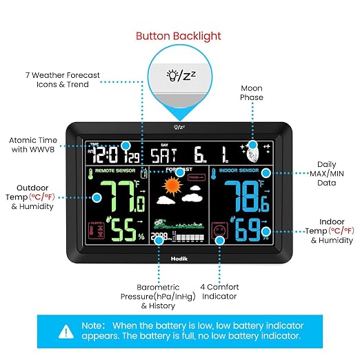 Weather Station Atomic Clock Indoor Outdoor Thermometer Wireless, Barometer - Image 6