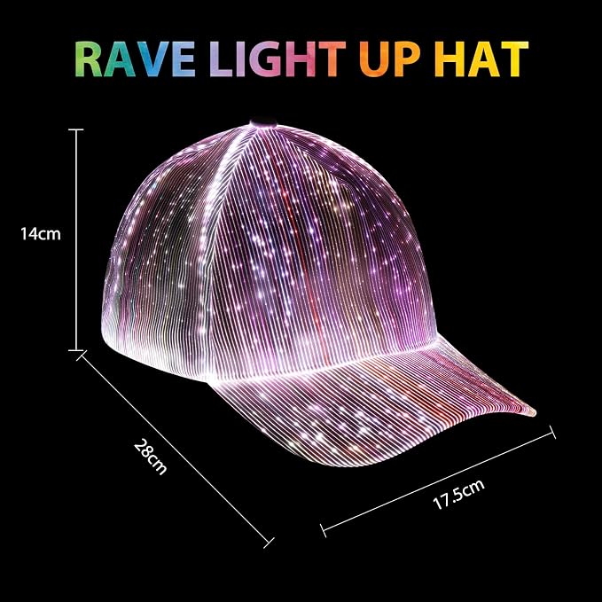 LIOVODE LED Hat, 7 Colors Baseball Cap Light Up Rave Hat Fiber Optic Luminous - Image 6