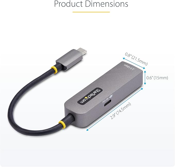StarTech.com 2.5GbE USB-C to Ethernet Adapter, 100W PD Pass-Through, NBASE-T NIC - Image 5
