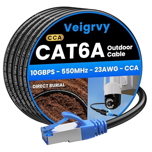 Cat6A Outdoor Ethernet Cable 200 ft, 23AWG 10Gbps 550MHz high-Speed CAT6A Cable by EthernetCable