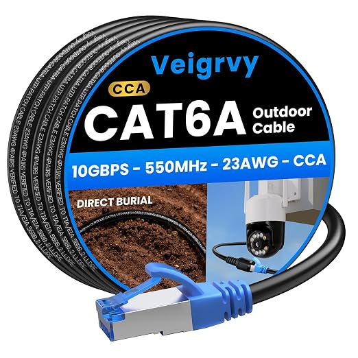 Cat6A Outdoor Ethernet Cable 250 ft, 23AWG 10Gbps 550MHz high-Speed CAT6A Cable by EthernetCable