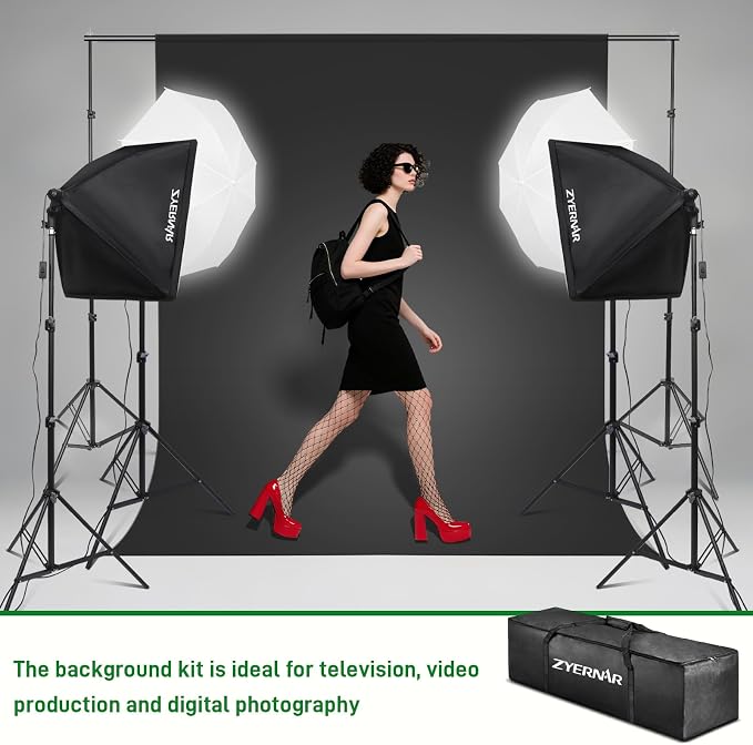 Photography Lighting kit with Backdrops, 8.5x10ft Backdrop Stands, Zyernar LED - Image 8
