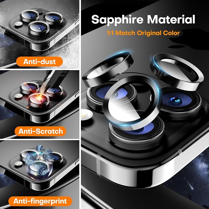 for iPhone 16 Pro/iPhone 16 Pro Max Camera Lens Protector, Tempered Glass - Image 2