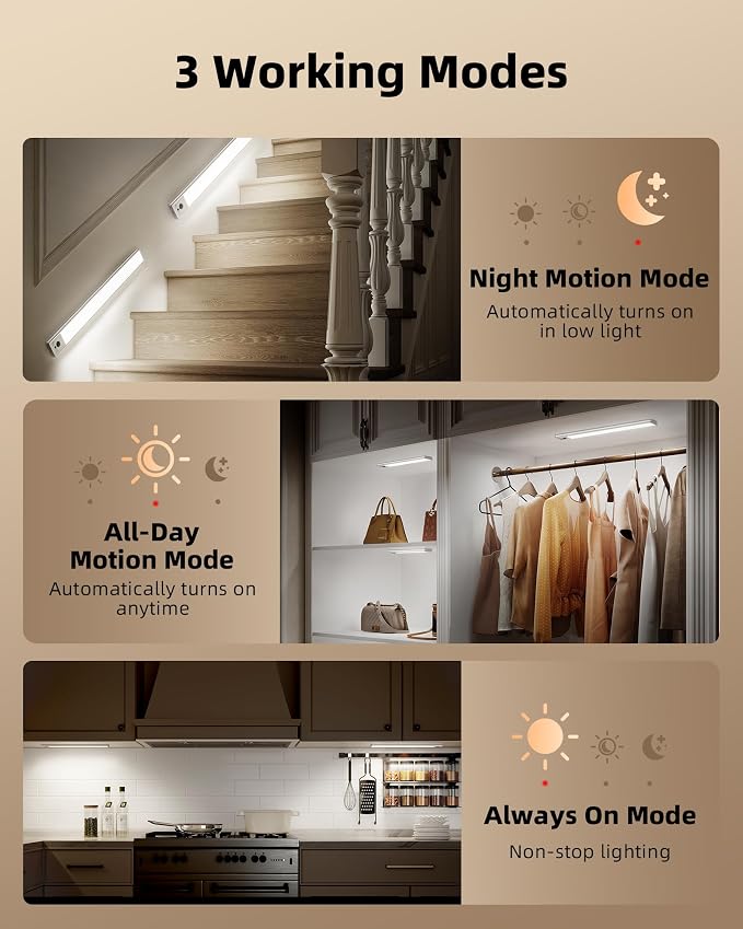 EZVALO 5-Pack Under Cabinet Lighting, 4000mAh Rechargeable Motion Sensor Light - Image 8