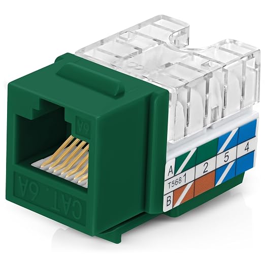 Everest 90° Angled RJ45 Cat6A Keystone Jacks 10-Pack in Green by EverestMediaSolutions