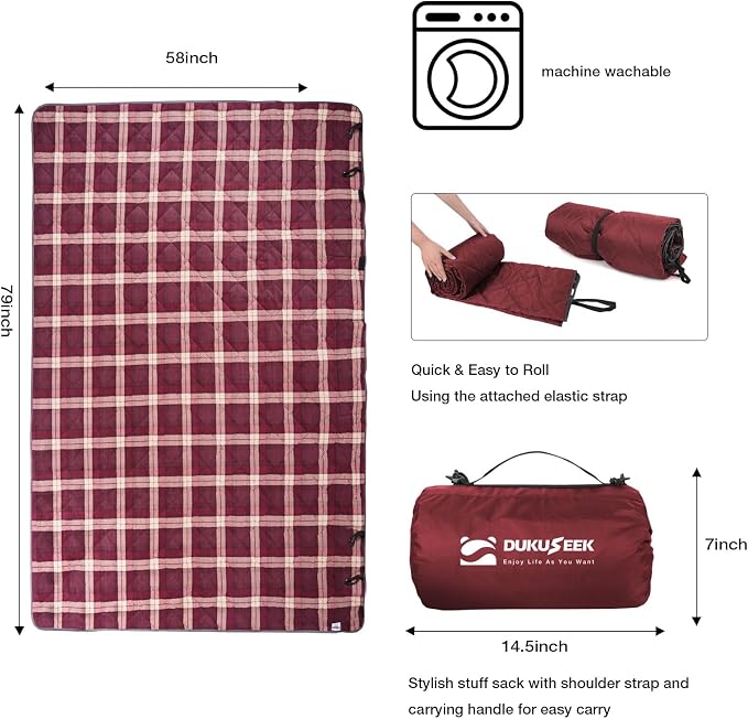 DUKUSEEK Large Waterproof Camping Blanket, Cold Weather Warm Fleece Blankets - Image 4