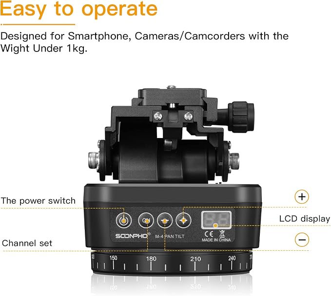 Soonpho M4 Motorized Rotating Panoramic Tripod Head, Remote Control Pan Tilt - Image 4