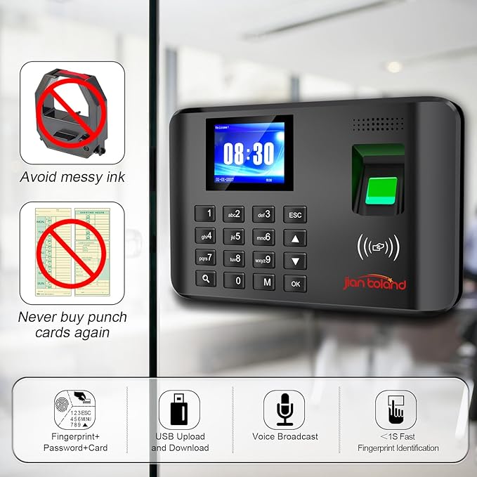 A5 Time Clock-Time Clocks for Employees Small Business-Fingerprint, RFID and - Image 4