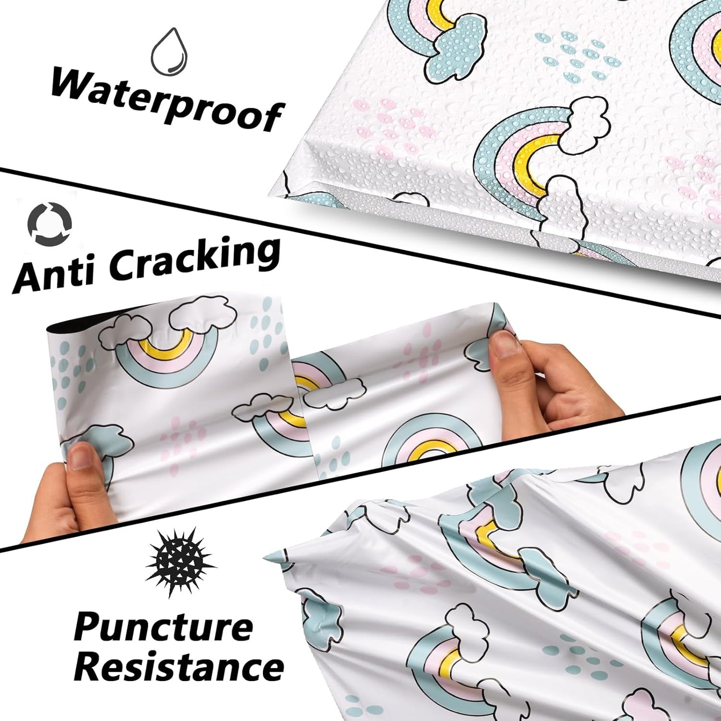 Poly Mailers 12x15.5 Inch 50 Pcs - Rainbow Printed Shipping Bags, 2.4mil Thickness, Waterproof and Tear Resistant Mailing Envelopes, Self-Sealing Packaging Bags for Small Business