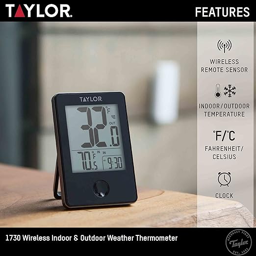 Taylor Wireless Digital Indoor Outdoor Thermometer, and Indoor Areas - Image 2