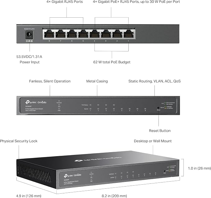 TP-Link TL-SG2008P | Jetstream 8 Port Gigabit Smart Managed PoE Switch | 4 PoE+ - Image 8
