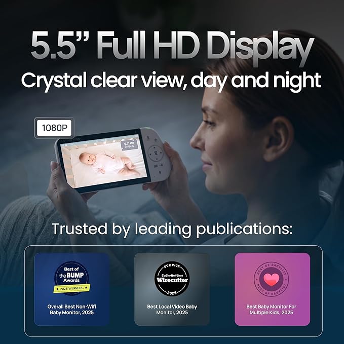 Babysense 5.5" Full-HD Split-Screen Baby Monitor, Video Baby Monitor - Image 3
