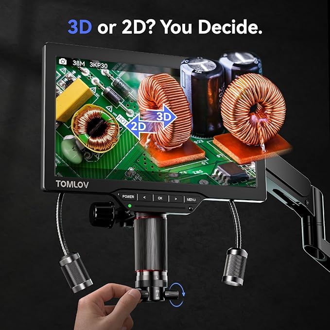 TOMLOV 3D Digital Soldering Microscope: Magnetic Dual Lens Micro Scope TM3K-3D - Image 2