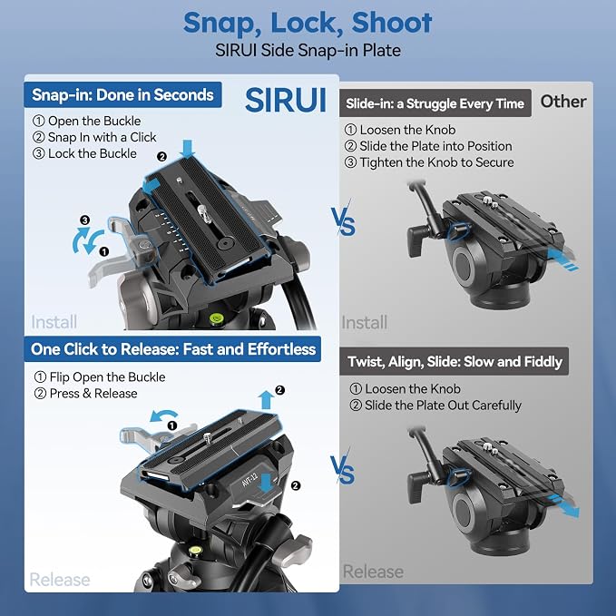 SIRUI Quick Release Carbon Fiber Video Tripod, Professional - Image 2
