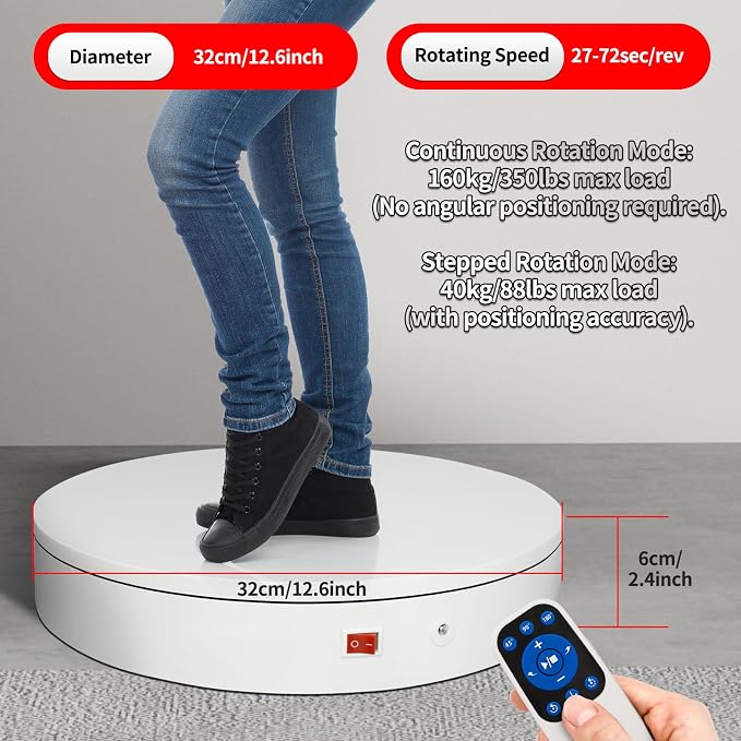 12.6Inch/350lbs Capacity Large Rotating Platform, Remote Rotating Display Stand - Image 7