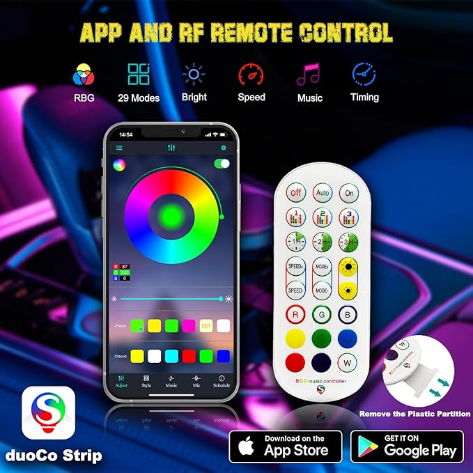 Jushope Interior Car LED Strip Lights, RGB USB Car Ambient Lighting - Image 3