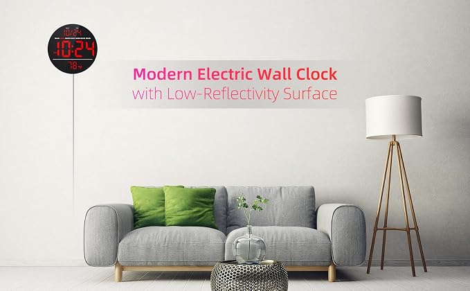 Digital Wall Clock with Large LED Display, Temperature, Auto-Brightness | Small - Image 6