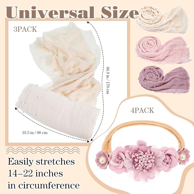 Buryeah 7 Pcs Baby Photoshoot Props Wrap Kit Includes 3 Pcs 66.9 x 35.4'' - Image 2