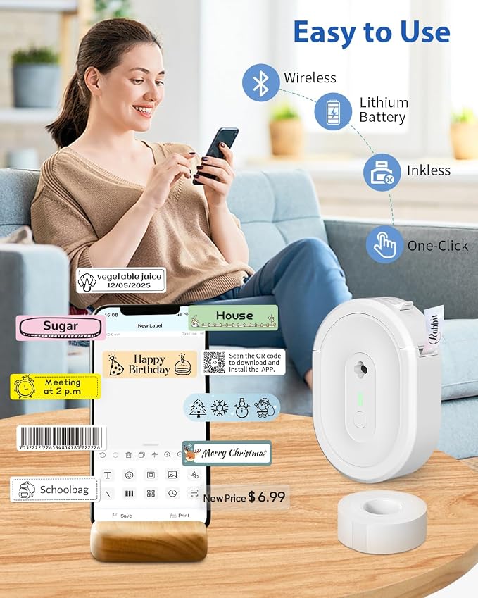 Label Maker Machine with Tape, N12 Portable Bluetooth Label Printer, Wireless - Image 3