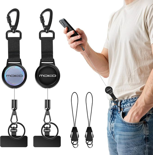 MoKo Anti-theft Phone Tether, Phone Lanyard & Keychain Retractable Steel Line by MoKo