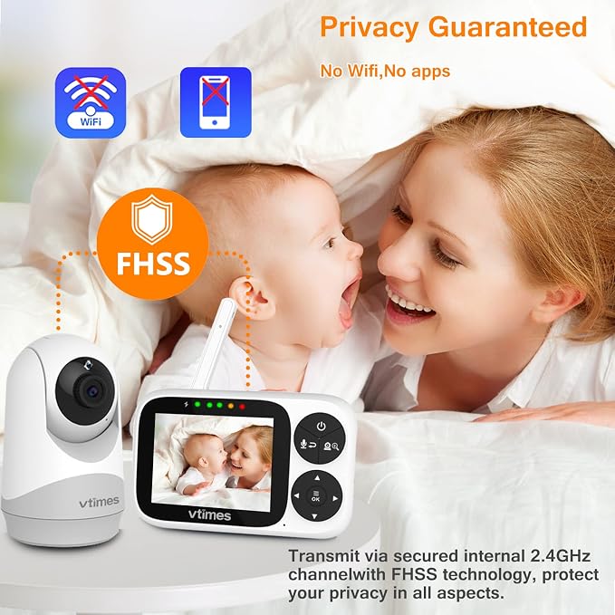VTimes No WiFi Baby Camera Monitor, 3.2" IPS Display, Portable Video Monitor - Image 3