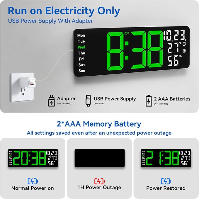 Digital Wall Clock Large Display, 17.3" Digital Clock - Image 7