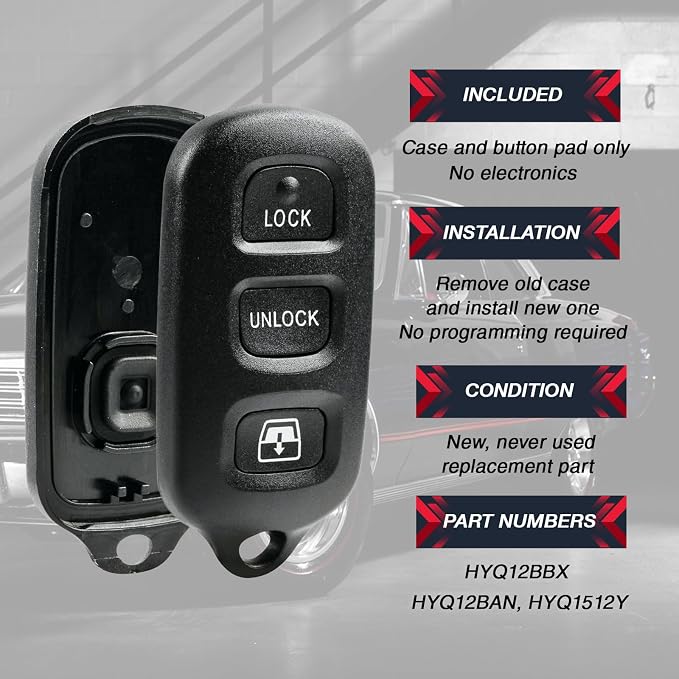 2X for Toyota 4Runner Key Fob Cover Shell Case & Button Pad Replacement - Image 4