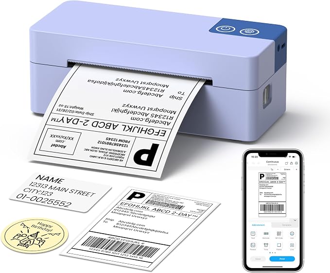 Bluetooth Thermal Shipping Label Printer, 4x6 Portable Direct Thermal Printer by ETIKEZ