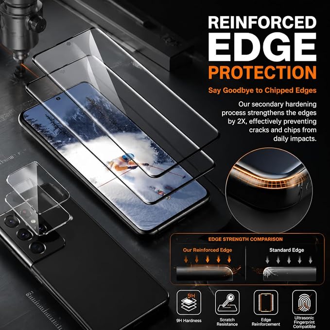 2 Pack Galaxy S21 Ultra Screen Protector, HD Clear Tempered Glass, 2 Pack - Image 3