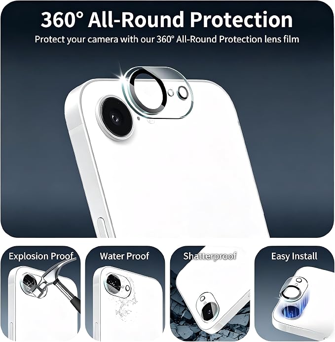 4-Pack Camera Lens Protector for iPhone 17e/16e, 9H Tempered Glass Camera Cover - Image 3