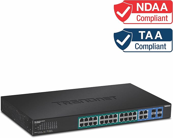 TRENDnet 28-Port Web Smart PoE+ Switch, 24 x Gigabit PoE+ Ports, 4 x Shared - Image 2