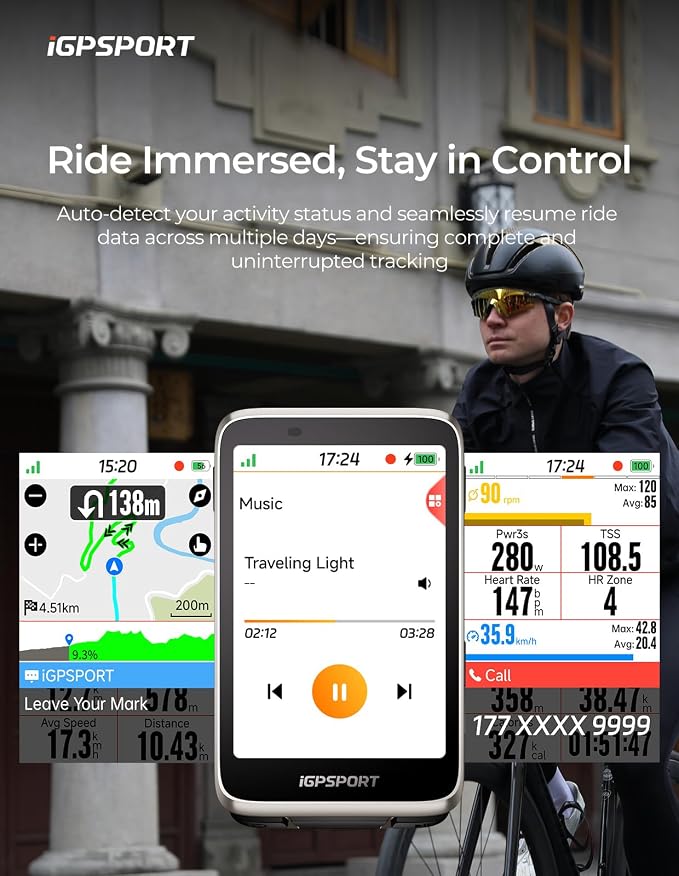 iGPSPORT BiNavi Bike Computer, 3.5‘’ Touch Screen Map Navigation Music Control - Image 6