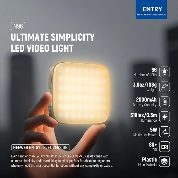 NEEWER Entry Level Version Magnetic LED Camera Light, 96 LEDs Bi Color Small - Image 2